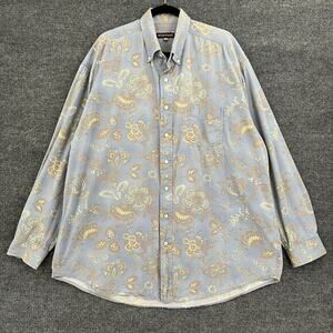 Stetson Mens Button Up Shirt 2XL Light Blue Floral Long Sleeve Cowboy Western